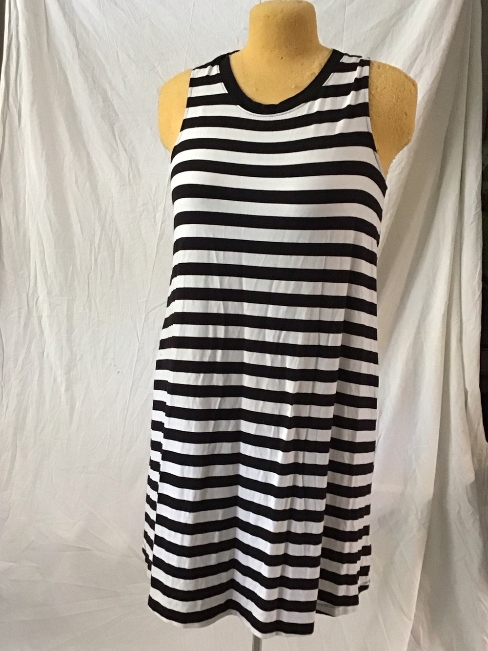 Time and Tru Black and White Striped Sleeveless A-Line Dress